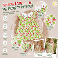 Robe en coton 100% à col Peter Pan, imprimé fraises, coupe évasée, manches bouffantes, brodée, pour filles de 2 à 8 ans, de la marque Puresun Top Factory