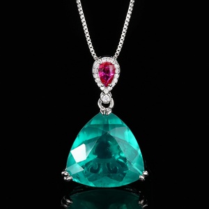High Quality 17mm Triangle Cut Red Cubic Zirconia Jewelry Eco-friendly Copper Gold Plated Geometric Pendant Necklace for Women - Product Image 4