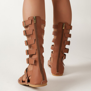 Sandalias Gladiador Planas hasta la Rodilla con Múltiples Hebillas y Punta Abierta para Verano y Playa - Product Image 4