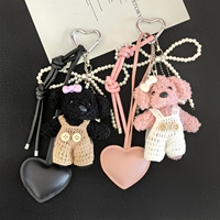 En gros, Charm de sac en peluche chien mignon, Porte-clés chiot tricoté à la main, Pendentif décoratif pour sac à dos femme avec ornement cœur en PU