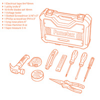 FUMETAX Ensemble d'outils électriques 9 pièces : Couteau à ruban, Testeur, Pince, Marteau, Tournevis, Mètre à ruban