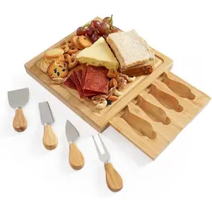 JSY tagliere per formaggi ecologico personalizzato tabla de queso taglieri per formaggi in bambù set di coltelli per tagliere per formaggi con manico in legno di bambù