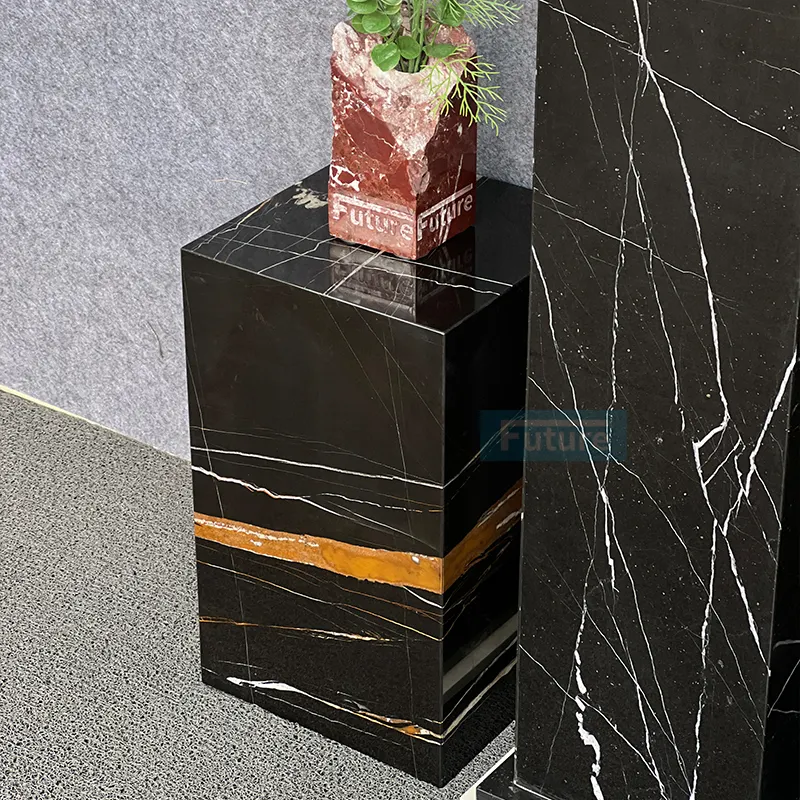 Black Marble With Gold Grain Coffee Table Low Plinth Marble Living Room Luxury Natural Customized Coffee Table Side Table