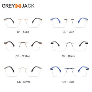 กรอบแว่นตาไร้ขอบสีเทา ทรงสี่เหลี่ยมโลหะ น้ำหนักเบา สำหรับผู้มีสายตาสั้น - Product Image 4