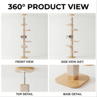 Arbre à chat moderne en bois massif, 10x10cm, avec poteau robuste, capsule spatiale, hamac et perchoir, 4 niveaux, sans perçage, sisal à tension