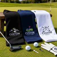 Serviette de golf en microfibre gaufrée personnalisée OEM ODM avec logo brodé, anse métallique et clip, absorbante et légère, accessoire de golf