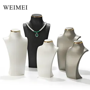Hotsale Luxury Jewelry Leather Microfiber Gold Line Bust Jewelry Mannequins Display Stand Necklace Display Bust