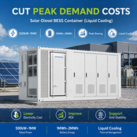Système de stockage d'énergie hybride solaire-diesel 522 kWh 500 kW, armoire de stockage d'énergie à batterie LiFePO4 IP65 avec refroidissement liquide, EMS, BMS, PCS