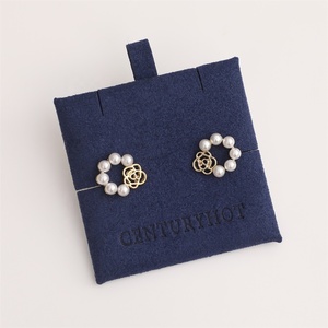 Pochette à bijoux moderne en microfibre bleu marine de haute qualité PUPPYSEW avec insert en velours, emballage avec logo, 8*8cm, 6*6cm - Product Image 5
