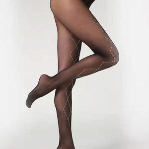 Kaos Kaki Berlian Imitasi Motif Rhombus Berkilau, Model C, Gaya Bintang, Fashion Terbaru, Hitam, Bahan Nylon Spandex, Hiasan Argyle, Hot Fix - Product Image 2