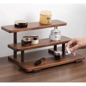 رف تخزين ثلاثي الطبقات قابل للطي من خشب الجوز الأسود الأمريكي الشمالي، حامل عطور ومنظم منزلي ورف تخزين للتوابل على سطح الطاولة - Product Image 3