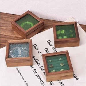 Vintage Solid Wood Jewelry Box Square Lid Plain Design For <b>Rings</b> Bracelets Ornaments <b>Storage</b> Crabapple Blossom Color - Product Image 3
