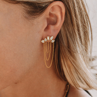 Boucles d'oreilles pendantes géométriques J&D Jewelry avec chaîne superposée et pampille en acier inoxydable plaqué or pour femme