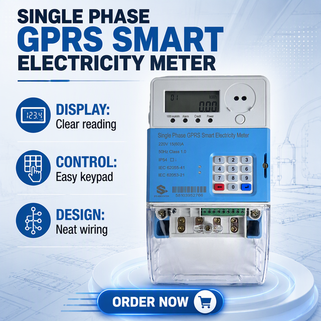 Junrui STS Smart GPRS Single Phase Prepaid Electricity Meter IEC Certified 220V 50Hz Keypad 3-Year Warranty Class 1.0 Accuracy