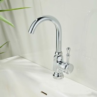 Robinet de lavabo HONGDEC en chrome poli avec poignée design nœud de bambou, bec haut arqué et base en céramique pour lavabo sur plan