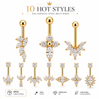 CRYSPURE 14G 316L Chirurgenstahl Bauchnabelpiercings Vergoldet CZ Blatt Kreuz Lotusblume Nabelpiercing Körperschmuck Großhandel