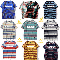 T-shirts à manches courtes unisexe du fabricant professionnel col rond 100% coton imprimé à rayures épaules tombantes pour hommes tissu tricoté