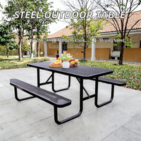 Ensemble de tables et bancs de pique-nique commerciaux toutes saisons en acier expansé, durables, modernes, rectangulaires, pour terrasse