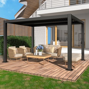 Pergola bioclimatique électrique pour jardin <span class=keywords><strong>avec</strong></span> lames orientables, stores enrouleurs et volets, pergola <span class=keywords><strong>en</strong></span> aluminium - Product Image 4