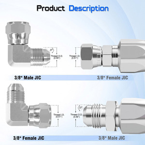 Raccord <span class=keywords><strong>hydraulique</strong></span> 3/8" <span class=keywords><strong>JIC</strong></span> 37 °   Raccord mâle X 3/4" femelle <span class=keywords><strong>JIC</strong></span> 90 °   Adaptateur coudé en acier au carbone pour systèmes hydrauliques - Product Image 5