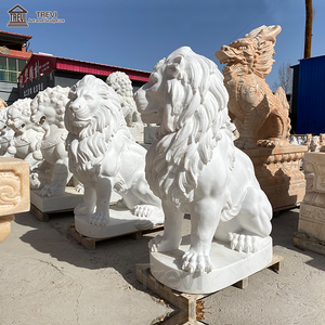 Cổ Điển Điêu Khắc Kích Thước Cuộc Sống Đá Cẩm Thạch Trắng Ngồi Sư Tử Đá Tượng Cho Hiên Trước - Product Image 6