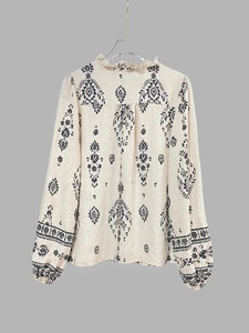 Nuovo stile retrò europeo e americano camicia da donna a maniche lunghe con stampa <span class=keywords><strong>elegante</strong></span> camicetta Casual Top - Product Image 5
