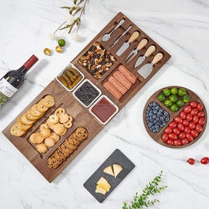 Vente en gros de planches <span class=keywords><strong>et</strong></span> couteaux de charcuterie magnétiques Grand ensemble de planche à charcuterie <span class=keywords><strong>et</strong></span> de planche à fromage en <span class=keywords><strong>ardoise</strong></span> d'acacia - Product Image 4