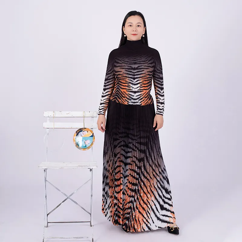 TianBao pleated Dress new Winter 2022 leopard print corn pleated long sleeve temperament loose plus size women's trouser suit
