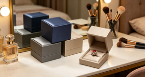 XINYUAN BGE-01 High-End Square Flip <b>Ring</b> <b>Box</b> Magnetic Closure Wrapped Fine Grain PU Leather Rigid Cardboard Lined Satin Cushion - Product Image 6