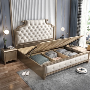 Cama de Diseño Antiguo de Lujo Ligero 2021 para Dormitorio Principal, Moderna, de Cuero y Madera Maciza, con Marco de 1.8m, Tamaño Doble <span class=keywords><strong>Queen</strong></span> - Product Image 3