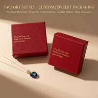 Coffret à bijoux rouge bordeaux personnalisé avec logo, slogan « Que la joie soit avec vous », emballage cadeau en carton rigide pour alliance et collier de mariage