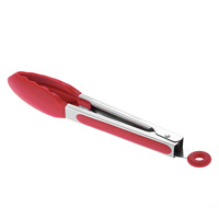 Pince de cuisine en silicone rose clair de 7 pouces avec barbecue en acier inoxydable verrouillant le buffet ustensiles de cuisine couleur noire et rose
