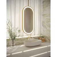 Miroir suspendu éclairé à 3 couleurs avec interrupteur tactile en acier inoxydable, design moderne résistant à l'eau pour la décoration d'hôtel