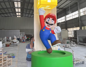 Venta al por mayor al aire libre dibujos animados trabajador personaje tamaño real fibra de vidrio superhéroe Mario estatua colorida hecha a mano - Product Image 6