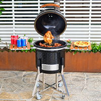 Barbecue au charbon de bois en céramique Kamado avec support en acier inoxydable, finition émaillée de 29 pouces, garantie 1 an - Fumoir de cuisson extérieur