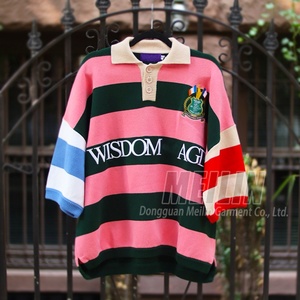 เสื้อยืดแฟชั่นคุณภาพสูง แขนสั้นทรงหลวม ลายทาง สไตล์ลำลอง เสื้อโปโลถัก ผู้ผลิตเสื้อถักแบบกำหนดเอง - Product Image 2