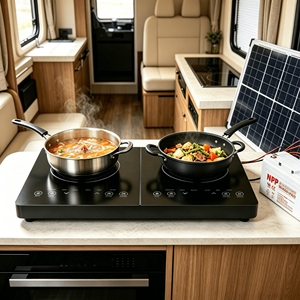 Cuisinière solaire à induction portable à double brûleur en acier inoxydable, étanche, pour le <span class=keywords><strong>camping</strong></span> en plein air, les <span class=keywords><strong>camping</strong></span>-cars, hors réseau, cuisinière <span class=keywords><strong>électrique</strong></span> - Product Image 1