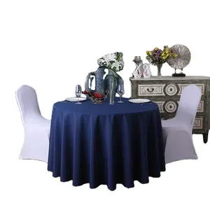 100% 涤纶水洗桌布手工制作法国蓝色纯色桌面封面