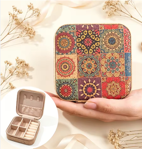 Modern Ethnic Luxury Faux Leather Zipper White Jewelry <b>Boxes</b> Wholesale Printed Pattern Portable Travel Storage Ring Necklace - Product Image 3