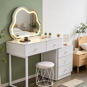 Modern Makeup <b>Vanity</b> With Lighted Cloud <b>Mirror</b> Storage Drawers Bedroom <b>Dressing</b> <b>Table</b> With Stool - Product Image 4
