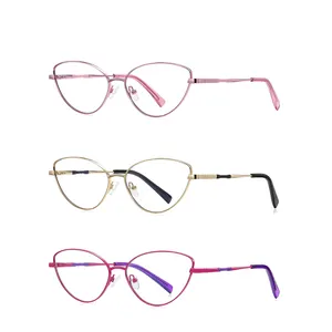 Clear anti blue light lens eyeglasses vintage women full metal frame spectacles small cat eye optical glasses frame for women