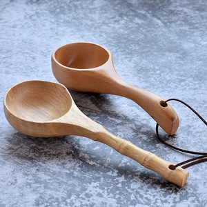 Japanese Style Wooden Soup Ladle Set 2 Pieces Food Safe For Serving Soup Porridge Rice Water Kitchen Use - Product Image 3