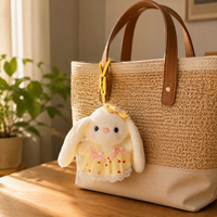 Porte-clés Lapin en Peluche Blanc avec Robe en Dentelle Cœur, Breloque Mignonne pour Sac, Pendentif Peluche pour Sac, Cadeau Doux et Moelleux