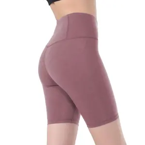 Wholesale High Waist Tummy Control Sports Training Short Pants Sweat Wicking Nylon Spandex Yoga Shorts for Ladies