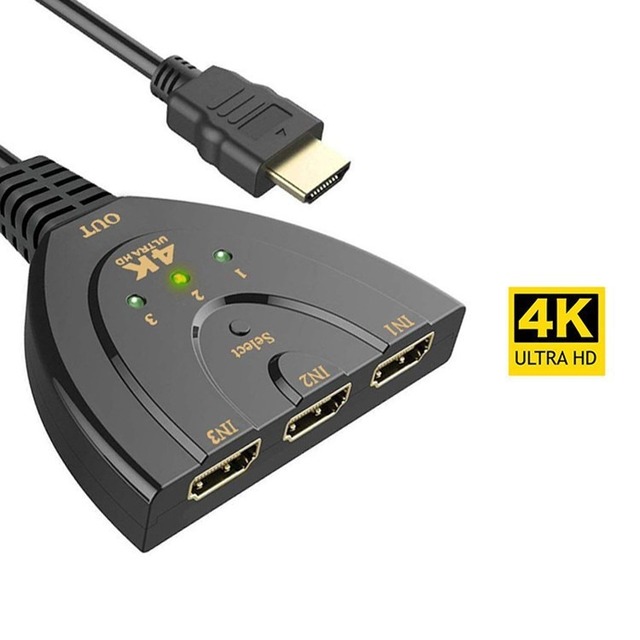 4K 3 Port HDMI Switcher 3x1 1080P 3D HDMI Auto Switch 3 in 1 Out Pigtail Converter Out Pigtail Cable for DVD HDTV Xbox PS3 PS4