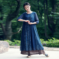 Robes maxi à imprimé africain grande taille, robe d'été à imprimé floral bleu cobalt, robes à imprimé floral 100% soie personnalisées pour femmes