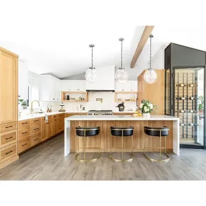 CBMmart خزائن المطبخ ذات التصميم الأمريكي المصنوعة من الخشب الصلب والخشب الأبيض المبطن بالبلوط لتصميم الأثاث المنزلي مناسبة للفيلات