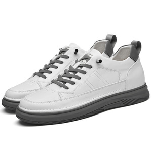 <b>Men's</b> Cow Leather Sneakers Round Toe Mesh Lining Invisible Breathable <b>Height</b> <b>Increasing</b> Casual Fashion Light Weight PVC <b>Shoes</b> - Product Image 3