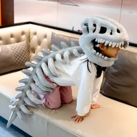 Costume de dinosaure en peluche pour parent et enfant, casque de crâne de dinosaure amusant avec colonne vertébrale, accessoire photo pour Halloween, cadeau