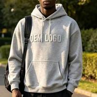 Hoodie Fleece Warna Solid Model Drop Shoulder dengan Cetakan Timbul